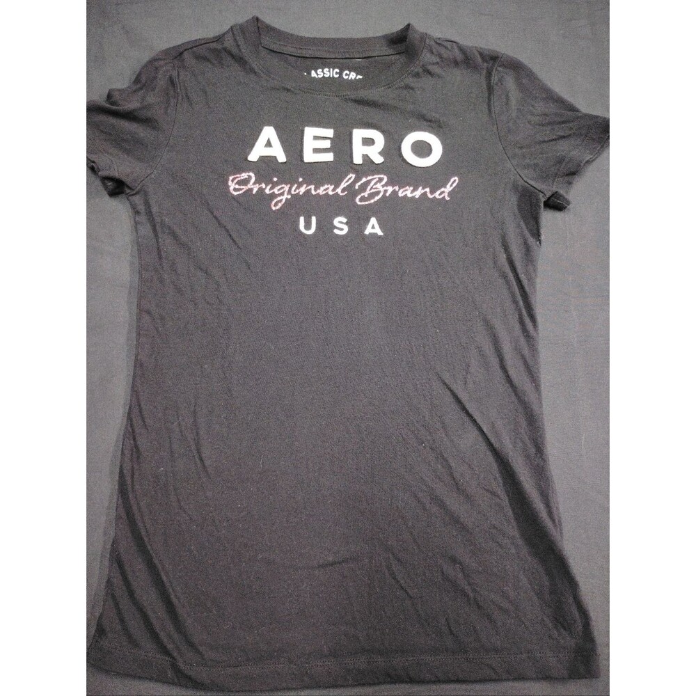 Aeropostale Original Brand USA Women's Black Tee With Pink Glitter Letters